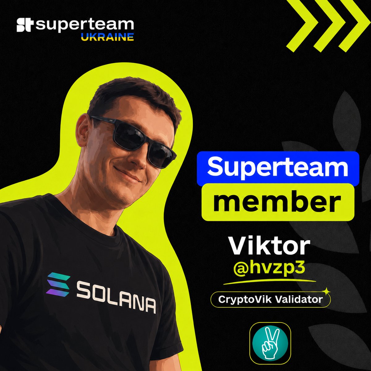 Superteam Ukraine member card for Viktor, CryptoVik Validator
